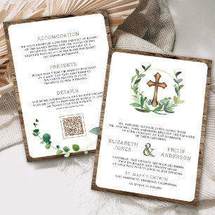 Invitación Eucalipto Cruz Católica de Boda Todo en Uno