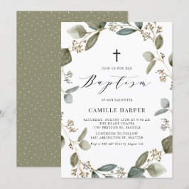 Invitación Eucalipto de color de agua baptismo de flor
