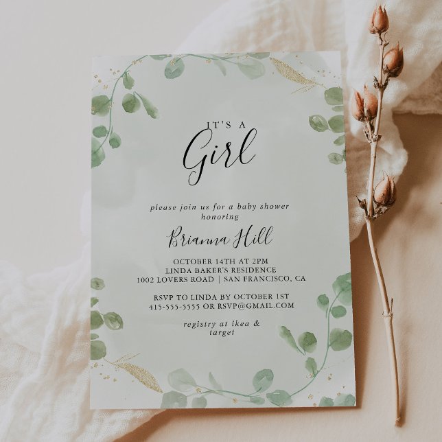 Invitación Eucalipto de Confetti de oro es un Baby Shower Chi (Subido por el creador)