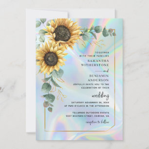 Invitación Eucalipto de girasol Boda de código QR holográfico