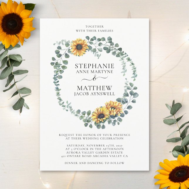 Invitación Eucalipto de girasol deja Boda moderno (Subido por el creador)