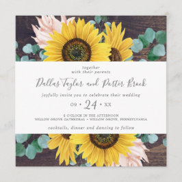 Invitación Eucalipto de girasol ruso | Boda de Wood Square