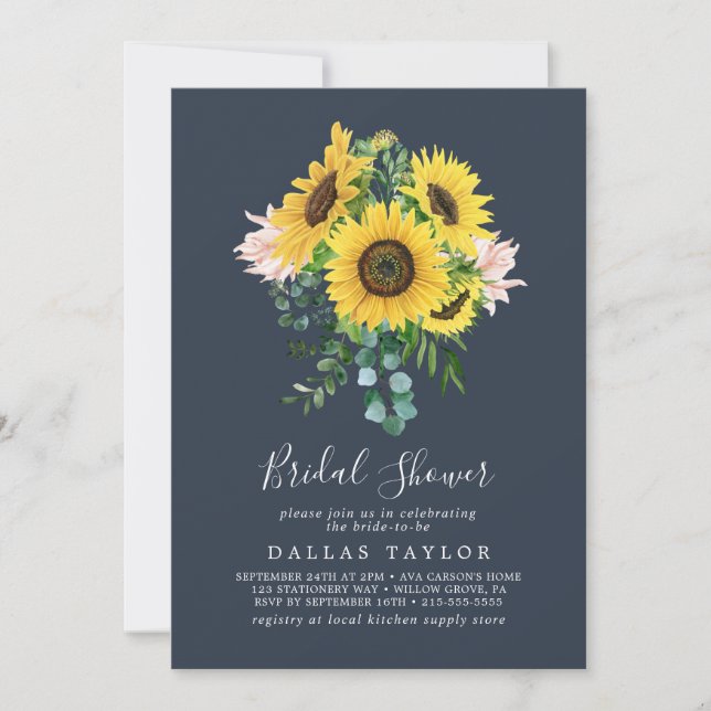 Invitación Eucalipto de girasol ruso | Ducha nupcial de la Ma (Anverso)