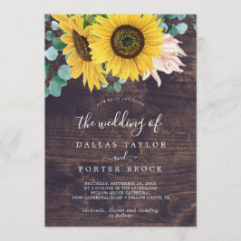 Invitación Eucalipto de girasol ruso | Madera El Boda de