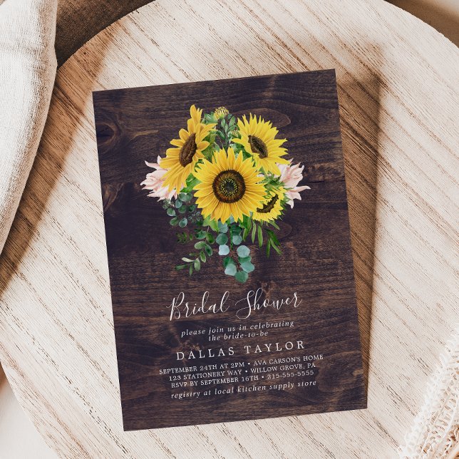Invitación Eucalipto de girasol ruso | Wood Bridal Shower (Subido por el creador)