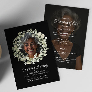 Invitación Eucalipto de guión moderno Foto Funeral/Memorial