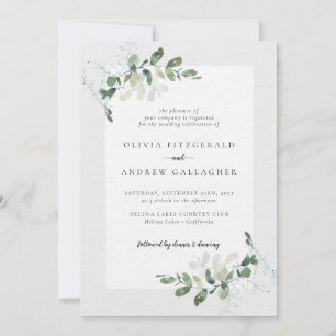 Invitación Eucalipto de lujo Código QR todo en un Boda