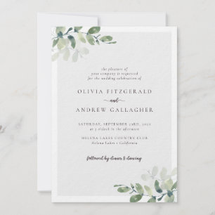 Invitación Eucalipto de lujo Código QR todo en un Boda