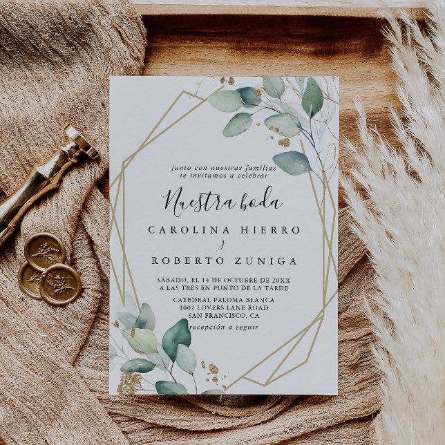 Invitación Eucalipto de oro geométrico Nuestra Boda Boda (Subido por el creador)