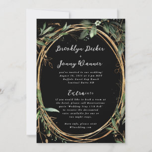 Invitación Eucalipto de oro negro premium Detalles del Boda p