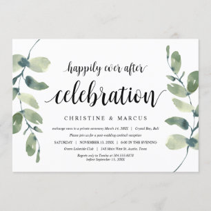Invitación Eucalipto de verde, negro, Boda Elopement
