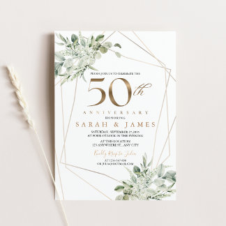 Invitación Eucalipto Dorado Geométrico 50º Aniversario