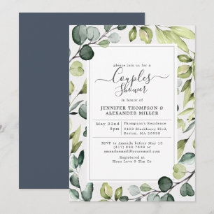 Invitación Eucalipto Elegante Con Ducha De Parejas De Verdor