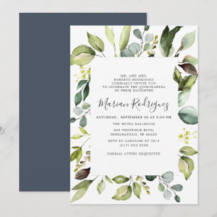 Invitación Eucalipto elegante con Quiceañera verde