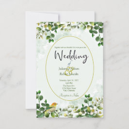 Invitación Eucalipto elegante en boda verde y dorada Invit