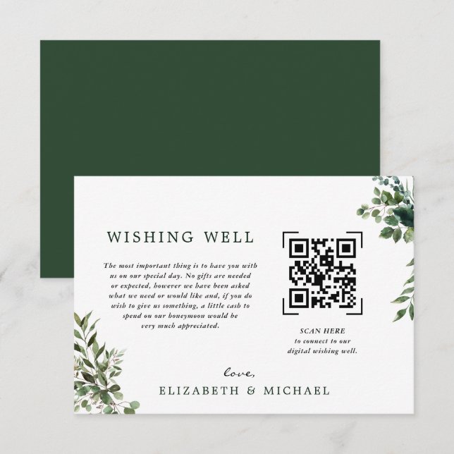 Invitación Eucalipto | Escaneo de código QR Pozo de deseos de (Anverso / Reverso)