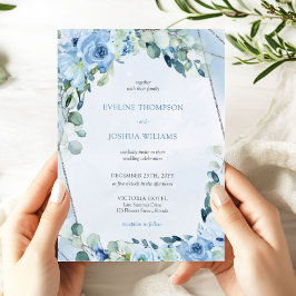 Invitación Eucalipto floral azul boho y boda plateado