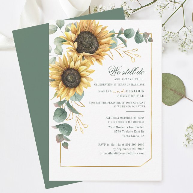 Invitación Eucalipto Floral Boda de girasol Vow Renovación (Floral Watercolor Sunflower Floral Wedding Anniversary Invitation)