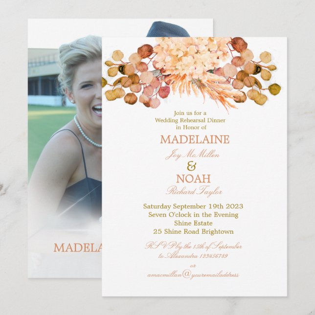 Invitación Eucalipto floral Boda de Moda elegante ensayo (Anverso / Reverso)
