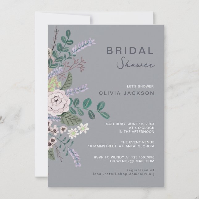 Invitación Eucalipto floral Boho Verde Regadera de boda  (Anverso)