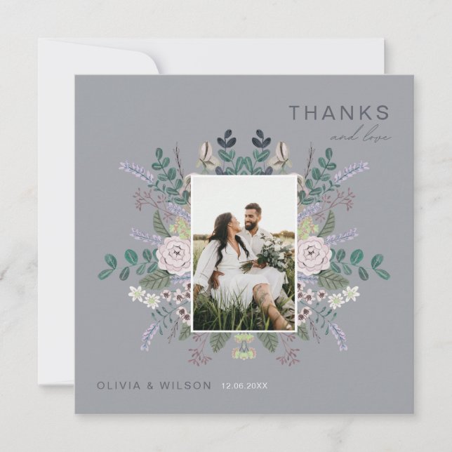 Invitación Eucalipto floral Lavanda Boho Vegetación Gracias (Anverso)