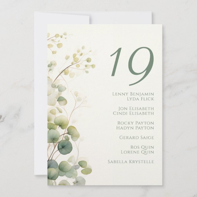 Invitación Eucalipto floral romántico Sale de la tabla de asi (Anverso)