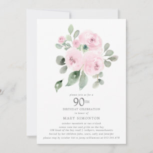 Invitación Eucalipto Floral Rosa 90ª fiesta de cumpleaños