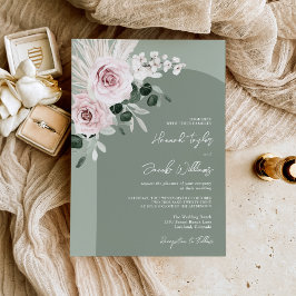 Invitación Eucalipto Floral Rosa Boda Verde Sage