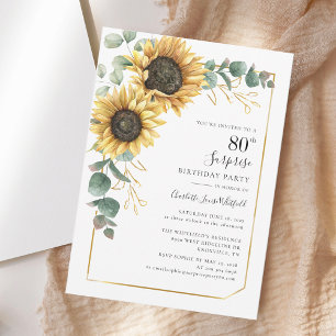 Invitación Eucalipto Floral Sorpresa de girasol 80 cumpleaños