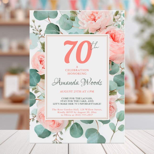 Invitación Eucalipto floral y peonías onduladas 70 cumpleaños (Subido por el creador)