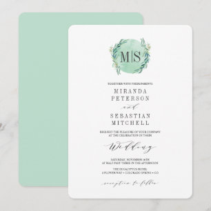 Invitación Eucalipto Fresco Monograma Boda Botánico