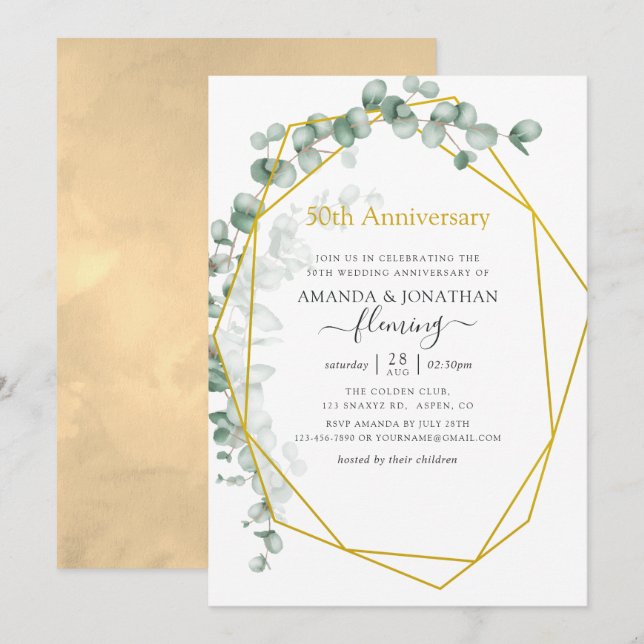 Invitación Eucalipto Geométrico 50 Aniversario de Bodas (Anverso / Reverso)