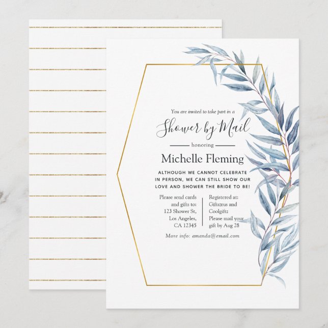 Invitación Eucalipto Geométrico Bebé o Ducha Británica por Co (Anverso / Reverso)