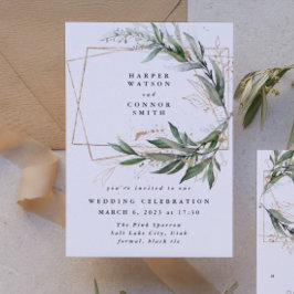 Invitación Eucalipto Geométrico de Oro Elegante Moss de Verdo