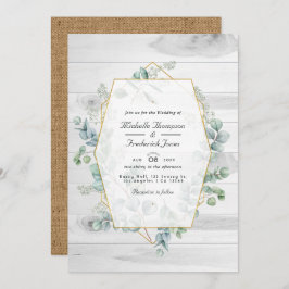 Invitación Eucalipto Geométrico Rústico Código QR Boda Jardín