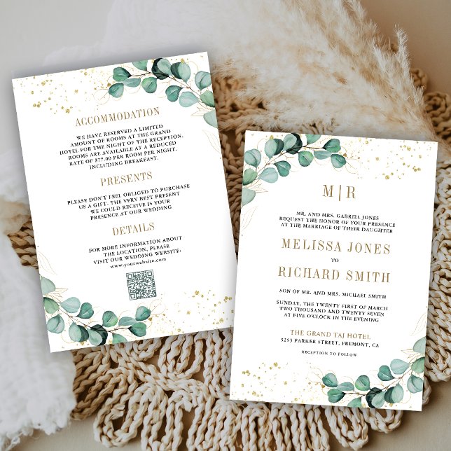 Invitación Eucalipto Gold Todo en Uno Código QR Boda Formal (Subido por el creador)