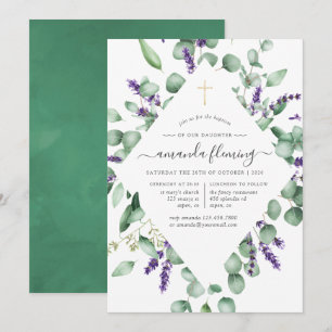 Invitación Eucalipto Lavanda Verde Bautizo/Confirmación