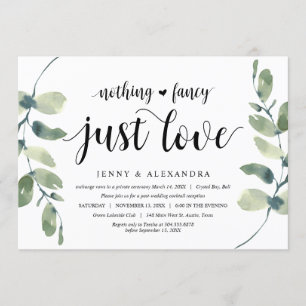 Invitación Eucalipto moderno, celebración de boda íntima