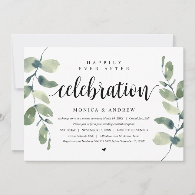Invitación Eucalipto moderno, celebración de fuga de novios (Anverso)