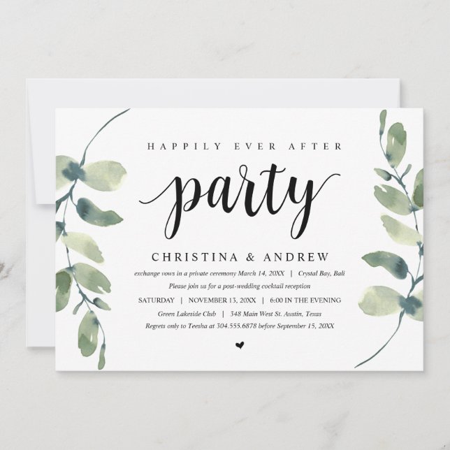 Invitación Eucalipto moderno, celebración del Elopement Boda (Anverso)
