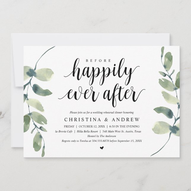 Invitación Eucalipto moderno, cena de ensayo Boda (Anverso)