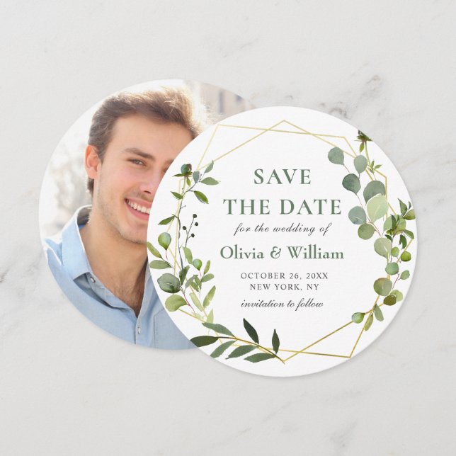 Invitación Eucalipto Moderno FOTO Boda GUARDAR LA FECHA (Anverso / Reverso)
