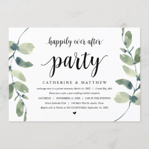 Invitación Eucalipto moderno, negro, fiesta de boda clandesti