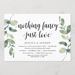 Invitación Eucalipto moderno, tinta negra, elopamiento Boda