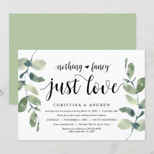 Invitación Eucalipto moderno, tinta negra, elopamiento Boda