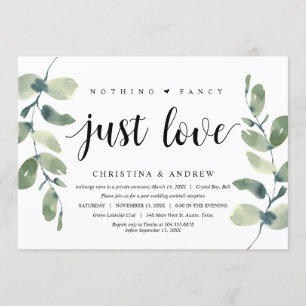 Invitación Eucalipto moderno, tinta negra, elopamiento Boda