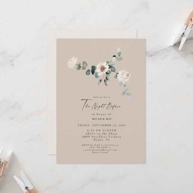 Invitación Eucalipto Neutral Simple La Noche Antes Del Boda (Anverso/Reverso In Situ)