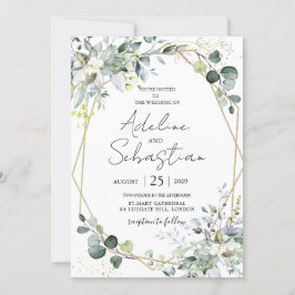 Invitación Eucalipto Oro Verde Foliage Boda geométrico