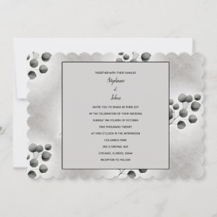 Invitación Eucalipto Patrón de hojas Boda gris blanco negro