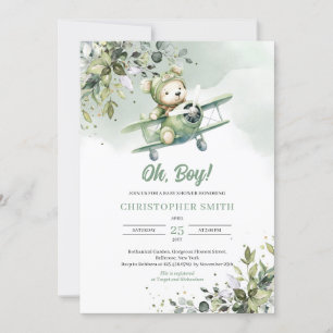 Invitación Eucalipto piloto de osito de peluche neutro en mat